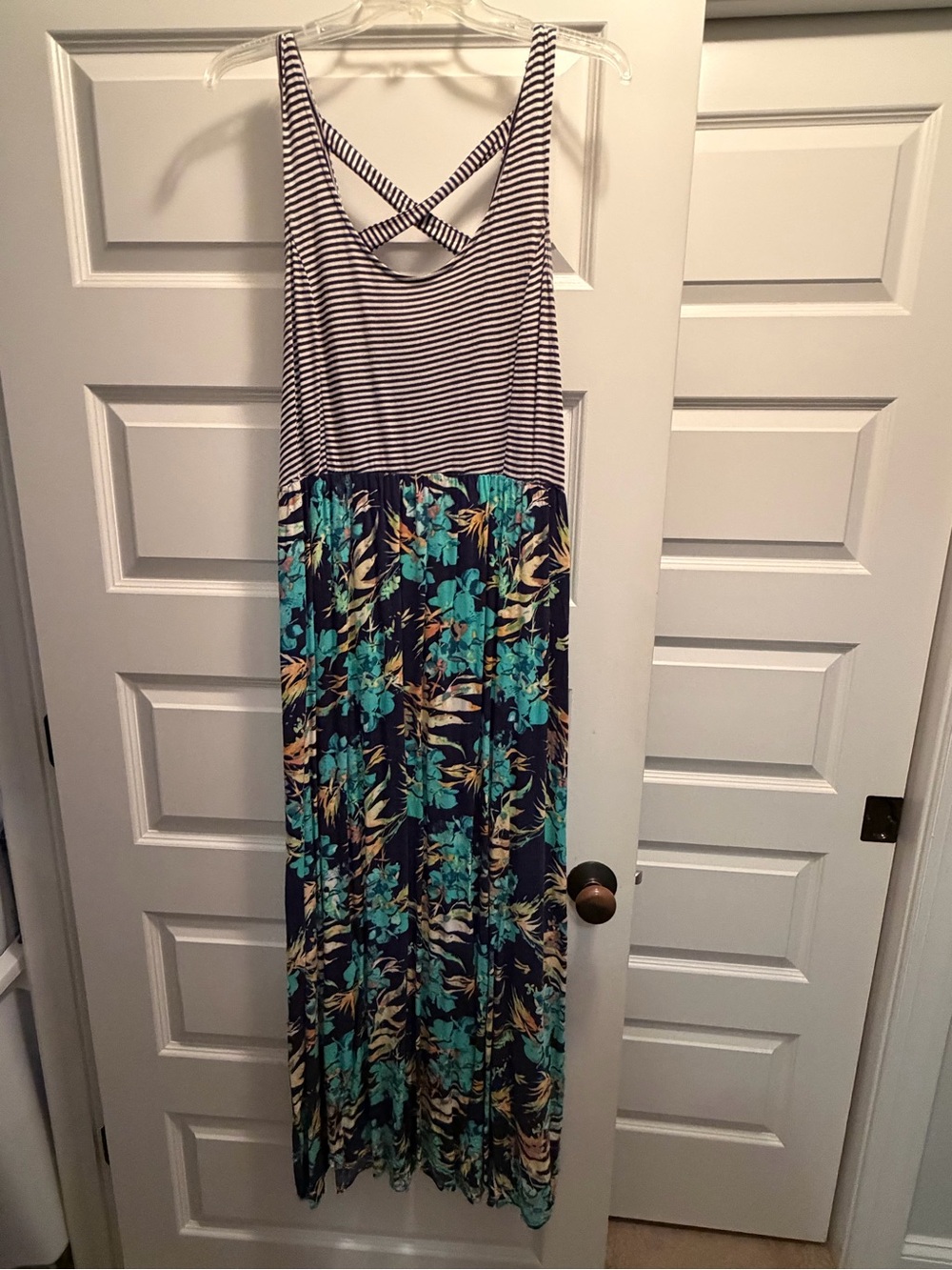 Mudd Navy Striped Tank with Teal Floral Maxi Dress